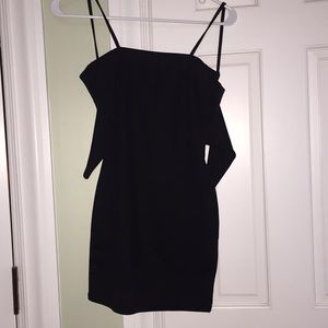 Black straight neck body-con dress with tie